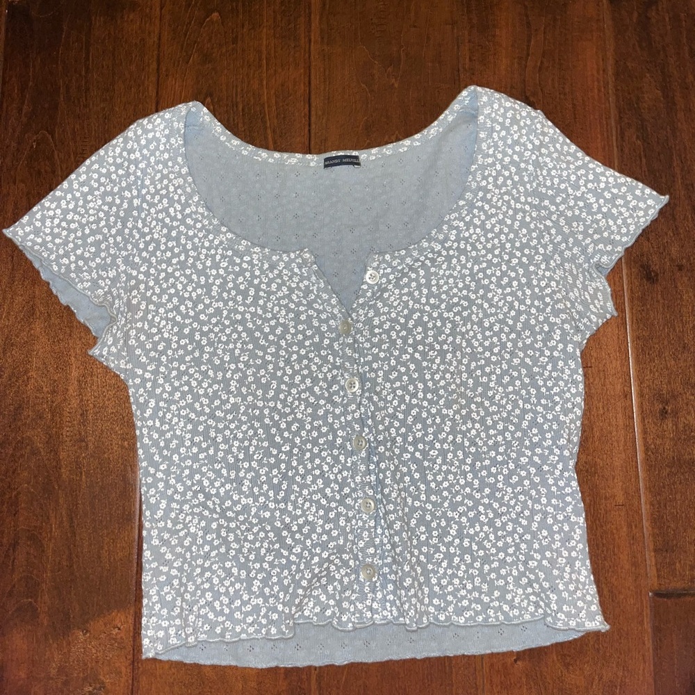 Brandy Melville blue floral button up top